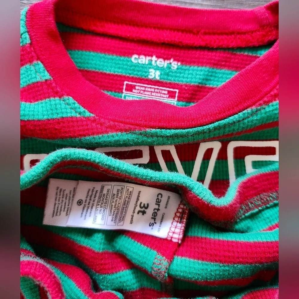 Carter's 3T Christmas Striped Pajama Sleepwear Outfit